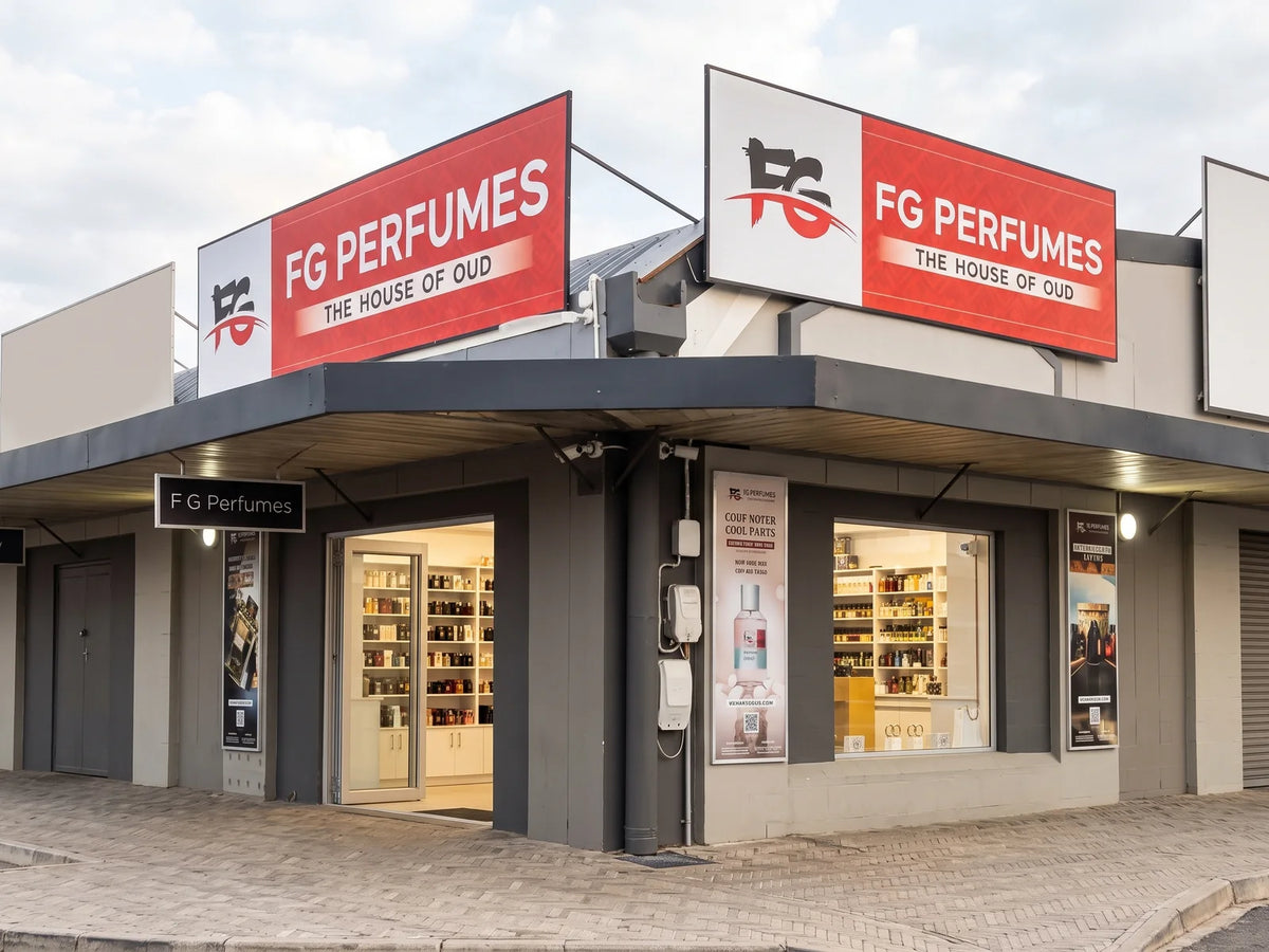 FG Perfumes shop front at Access Park, Kenilworth, Cape Town