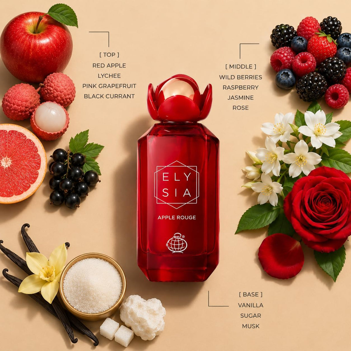 Elysia Apple Rouge by Fragrance World Eau de Parfum 100ml bottle, alternate view 2