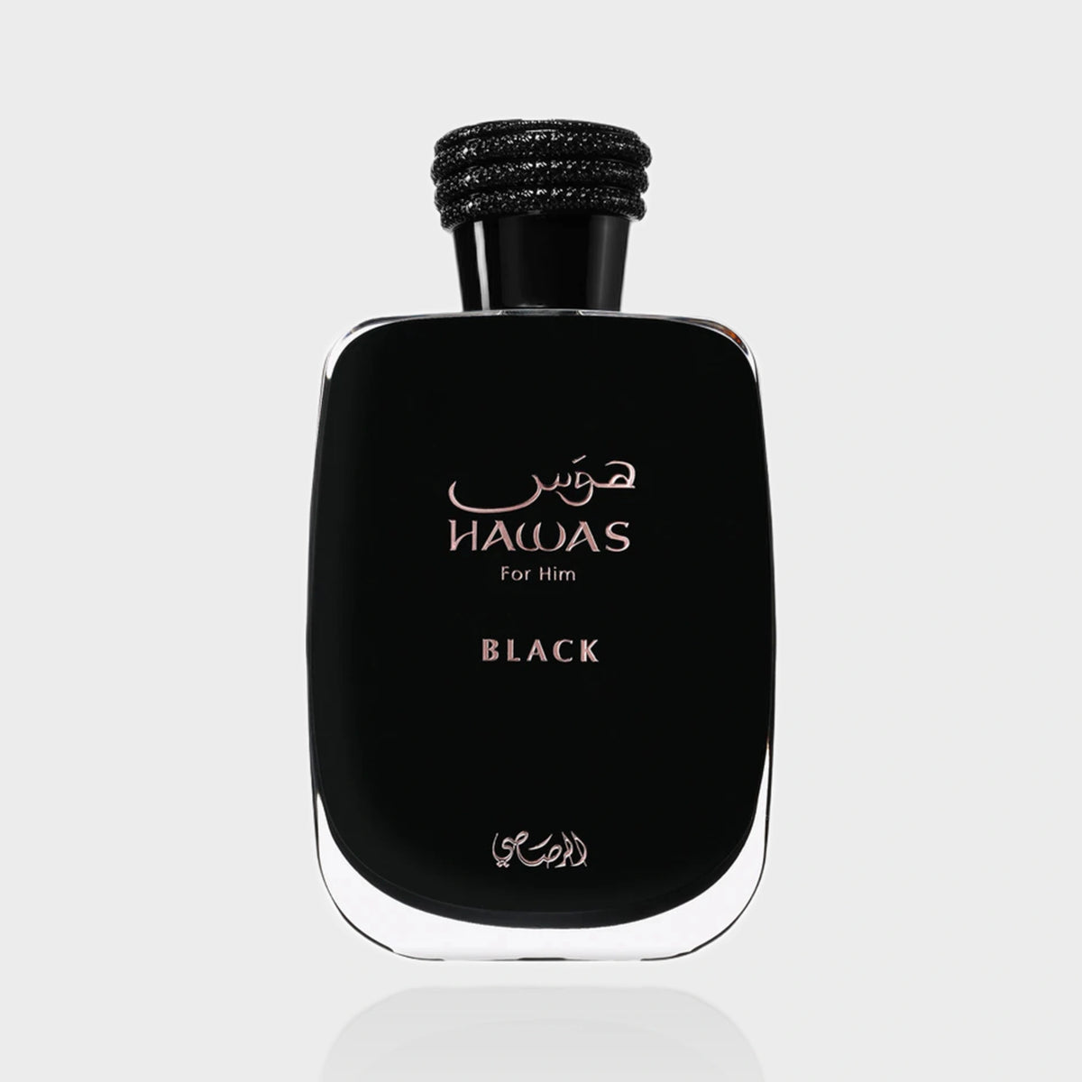 Rasasi Hawas Black eau de parfum 100ml bottle on its own